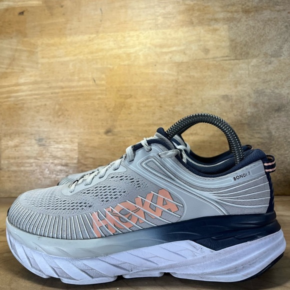 Hoka One One Bondi 7 CUSHIONED Womens Size 7 Running Shoes Sneakers Gray Blue - Picture 4 of 12